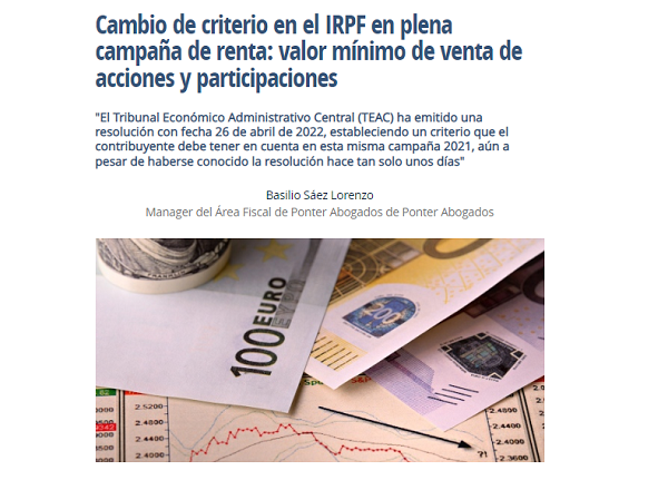 Cambio de criterio en el IRPF en plena campaña de renta: valor mínimo de venta de acciones y participaciones
