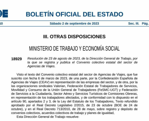 Recorte del nuevo Convenio Colectivo sector agencias de viajes